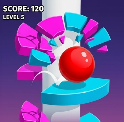 Red ball smashing through a Helix Jump platform